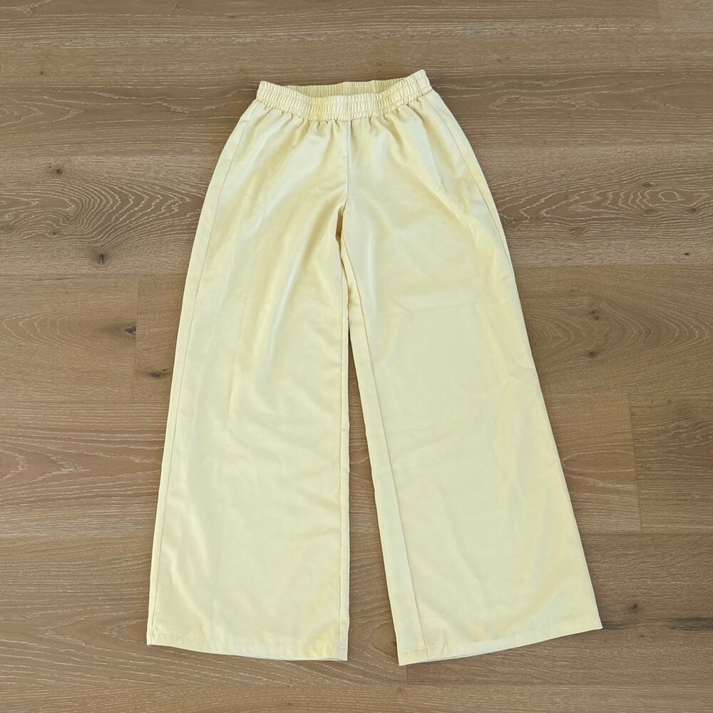 White Fox Pants Wide Leg Way She Walks Size S Yellow